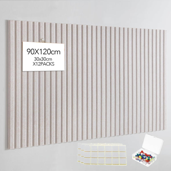 Large Cork Boards for Walls Alternative - 12-Pack Felt Wall Tiles Slat Wall Paneling, Pinboard 120 x 90 Felt Bulletin Board Tiles for Office Decor, Push pin Board Office Organizer (Ivory White)