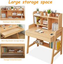 Kids Table with Drawer & Bookshelf - Solid Rubber Wood Desk for Kids, Height Adjustable, School Desk for Kids, Spacious Storage Ergonomic Design, Kids Desk Suitable for All Ages, Easy Assembly, 80cm