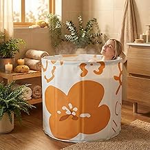 Portable Ice Bath Tub, Non-Inflatable Bathtub for Adults Foldable PVC SPA Japanese Soaking Bathing Tub & Standing Bath Tub - Fast Muscle Recovery, Home Outdoors Gyms (Orange Flower)