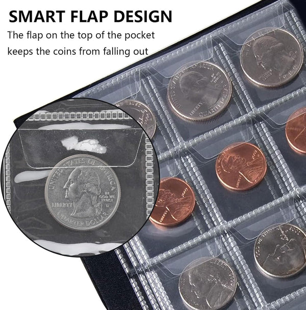 Coin Collection Holder Album for Collectors, 16 Pages 240 Pockets 4.5 x 4.5cm(1.77 x 1.77 Inch) Coin Albums Penny Collecting Book,Coin Storage Album Books for Coin Storage, Tokens (Black, 240 Pockets)